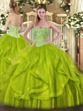 Fabulous Yellow Green Ball Gowns Organza Sweetheart Sleeveless Ruffles Floor Length Lace Up Quinceanera Dress