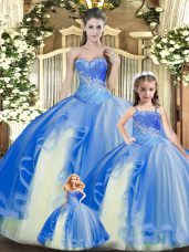 Glorious Multi-color Ball Gowns Tulle Sweetheart Sleeveless Beading and Ruching Floor Length Lace Up Sweet 16 Dress