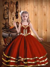 Unique Ball Gowns Little Girls Pageant Gowns Rust Red Straps Organza Sleeveless Floor Length Lace Up