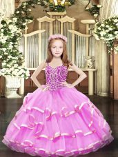 Lilac Straps Neckline Beading and Ruffled Layers Pageant Dress for Teens Sleeveless Lace Up