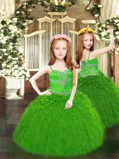 Spaghetti Straps Sleeveless Lace Up Pageant Dress Wholesale Green Organza