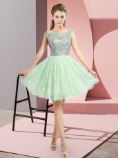 Apple Green Prom Dresses Prom and Party with Beading Scoop Cap Sleeves Backless