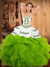 Strapless Neckline Embroidery and Ruffles Sweet 16 Dress Sleeveless Lace Up