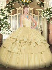 Fabulous Champagne Sweetheart Lace Up Beading and Ruffled Layers Ball Gown Prom Dress Sleeveless