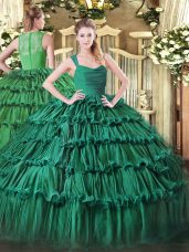 Fantastic Straps Sleeveless Organza 15 Quinceanera Dress Ruffled Layers Zipper