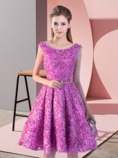 Lilac Sleeveless Belt Knee Length Prom Dresses