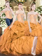 Orange Red Lace Up Vestidos de Quinceanera Beading and Ruffles Sleeveless Floor Length