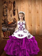 Unique Fuchsia Sleeveless Organza Lace Up Little Girls Pageant Dress for Sweet 16 and Quinceanera