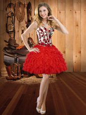Dynamic Red Lace Up Sweetheart Embroidery and Ruffles Prom Dresses Organza Sleeveless