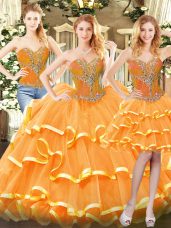 Customized Sleeveless Beading and Ruffled Layers Lace Up 15 Quinceanera Dress
