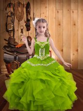Straps Sleeveless Organza Child Pageant Dress Embroidery and Ruffles Lace Up