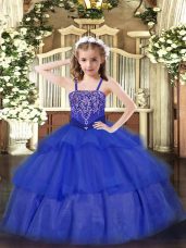 Unique Floor Length Ball Gowns Sleeveless Royal Blue Little Girl Pageant Dress Lace Up