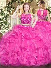 Top Selling Sleeveless Zipper Floor Length Beading and Ruffles Quinceanera Gown