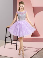 Lavender Scoop Backless Beading Prom Dress Cap Sleeves