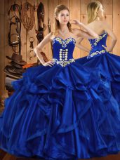 Beautiful Royal Blue Sweetheart Neckline Embroidery and Ruffles Sweet 16 Quinceanera Dress Sleeveless Lace Up