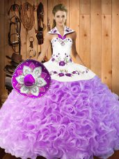 Lovely Lilac Halter Top Lace Up Embroidery 15th Birthday Dress Sleeveless