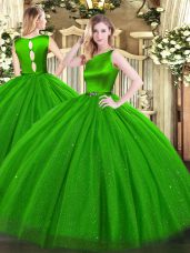 Exquisite Green Sleeveless Tulle Clasp Handle Sweet 16 Dress for Military Ball and Sweet 16 and Quinceanera