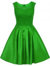 Chic Green Satin Zipper Wedding Guest Dresses Sleeveless Mini Length Lace