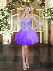 Artistic Appliques Dress for Prom Lavender Lace Up Sleeveless Mini Length
