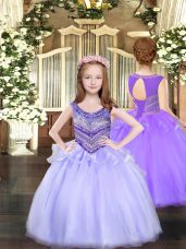 Lavender Sleeveless Organza Lace Up Party Dress for Toddlers for Party and Quinceanera