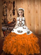 High Class Straps Sleeveless Organza Little Girls Pageant Dress Wholesale Embroidery and Ruffles Lace Up