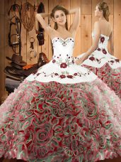 Lace Up Vestidos de Quinceanera Multi-color for Military Ball and Sweet 16 and Quinceanera with Embroidery Sweep Train
