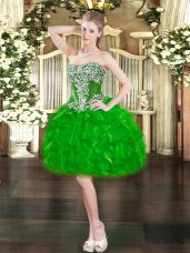 High Class Green Sleeveless Mini Length Beading and Ruffles Lace Up Evening Dress