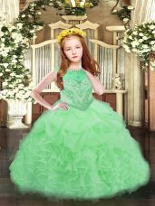 Scoop Sleeveless Organza Pageant Gowns For Girls Beading and Ruffles and Pick Ups Zipper