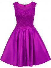 Amazing Satin Sleeveless Mini Length Bridesmaid Gown and Lace