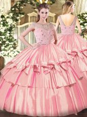 Sophisticated Sleeveless Zipper Floor Length Beading and Ruffled Layers 15 Quinceanera Dress