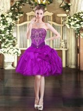 Purple Sleeveless Mini Length Beading and Ruffles Lace Up Prom Gown