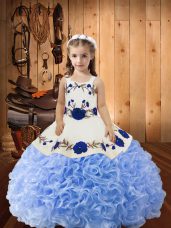 Charming Ball Gowns Little Girl Pageant Dress Lavender Straps Fabric With Rolling Flowers Sleeveless Floor Length Lace Up