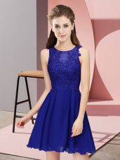 Custom Designed Royal Blue Sleeveless Appliques Mini Length Vestidos de Damas