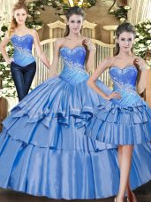 Fantastic Baby Blue Ball Gowns Tulle Sweetheart Sleeveless Beading and Ruffled Layers Floor Length Lace Up Ball Gown Prom Dress