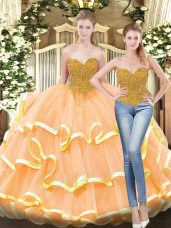 Graceful Tulle Sleeveless Floor Length 15 Quinceanera Dress and Beading and Ruffled Layers