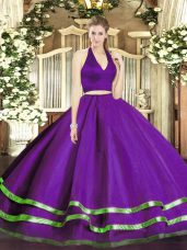 Floor Length Two Pieces Sleeveless Purple 15 Quinceanera Dress Zipper