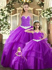 Decent Sweetheart Sleeveless Lace Up Quinceanera Dress Purple Tulle