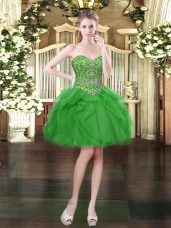 Custom Design Mini Length Lace Up Juniors Party Dress Green for Prom and Party with Beading and Ruffles