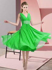 Flare Green Sleeveless Beading Knee Length Quinceanera Dama Dress