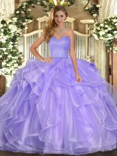 Elegant Lavender Ball Gowns Sweetheart Sleeveless Organza Floor Length Lace Up Ruffles Quince Ball Gowns
