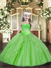 Straps Lace Up Beading and Ruffles and Sequins Little Girls Pageant Dress Sleeveless