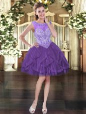 Custom Designed Purple Sleeveless Beading and Ruffles Mini Length Prom Dresses