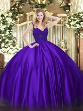 Dynamic Purple Ball Gowns Beading Quinceanera Dress Zipper Taffeta Sleeveless Floor Length