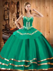 Custom Designed Organza Sweetheart Sleeveless Lace Up Embroidery 15th Birthday Dress in Turquoise