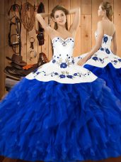 Latest Sleeveless Embroidery and Ruffles Lace Up Quinceanera Dresses