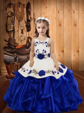 Attractive Straps Sleeveless Organza Kids Pageant Dress Embroidery and Ruffles Lace Up