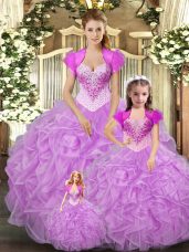 Low Price Floor Length Lace Up Sweet 16 Quinceanera Dress Baby Pink for Military Ball and Sweet 16 and Quinceanera with Beading and Ruffles