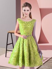Yellow Green Sleeveless Belt Knee Length Prom Evening Gown