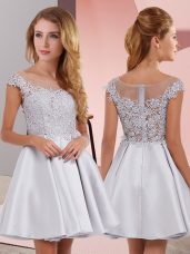 Silver Zipper Court Dresses for Sweet 16 Lace Sleeveless Mini Length