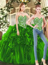 Dynamic Beading and Ruffles 15 Quinceanera Dress Dark Green Lace Up Sleeveless Floor Length